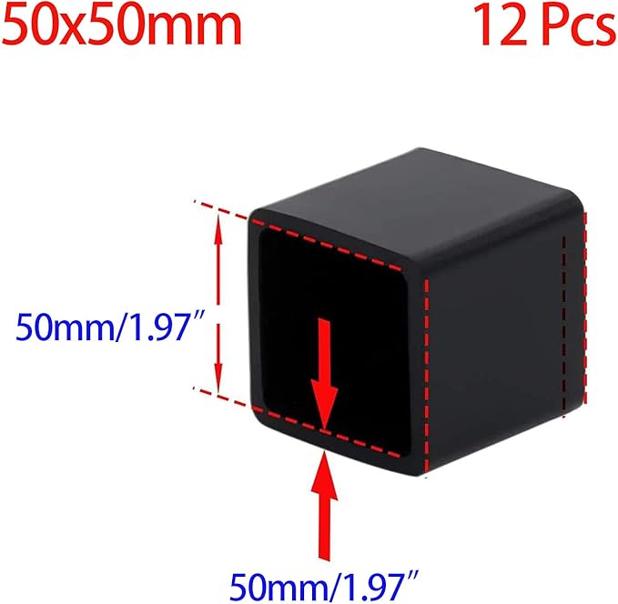 12 Pcs Black Square Anti-Slip Rubber Leg Tips Chair Leg Caps Furniture Floor - Image 2