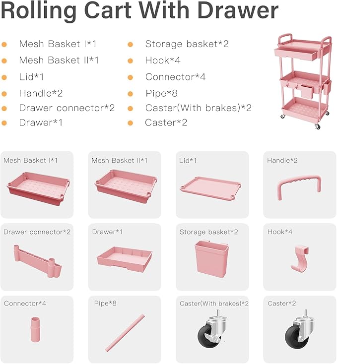 3 Tier Rolling Cart Organizer, Laundry Room Bathroom Organizers and Storage - Image 7