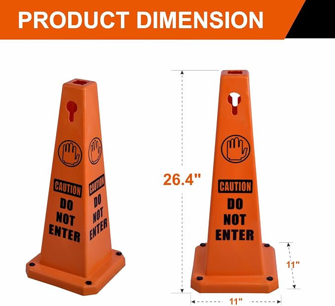 8-Pack 26.5" Caution Cones, 4-Sided Visible Safety Signs - Image 2