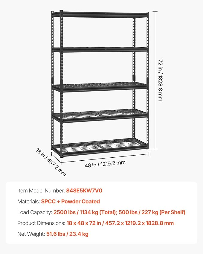 VEVOR Storage Shelves, 2500 lbs, 5 Tier Heavy Duty Garage Shelving, - Image 3