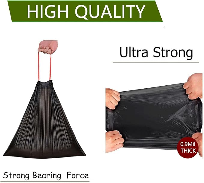 Feisco 8 Gallon Black Trash Bag, 30L Drawstring Garbage Bag Trash Can Liner - Image 3