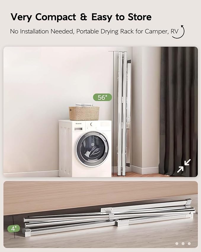 Clothes Drying Rack 63 Inches Folding Indoor Outdoor, Drying Rack Clothing - Image 3