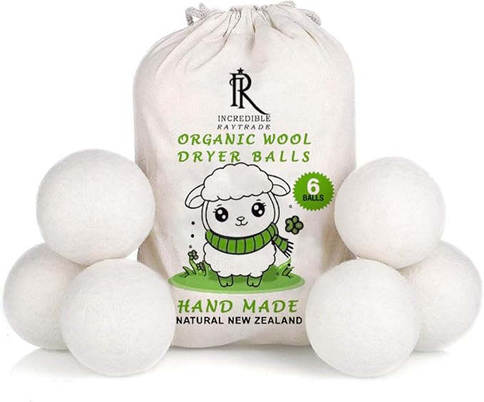 RAYTRADE Wool Dryer Balls 6-Pack 100% Made of Organic New Zealand Wool Reduces by IncredibleRayTrade