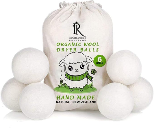 RAYTRADE Wool Dryer Balls 6-Pack 100% Made of Organic New Zealand Wool Reduces by IncredibleRayTrade