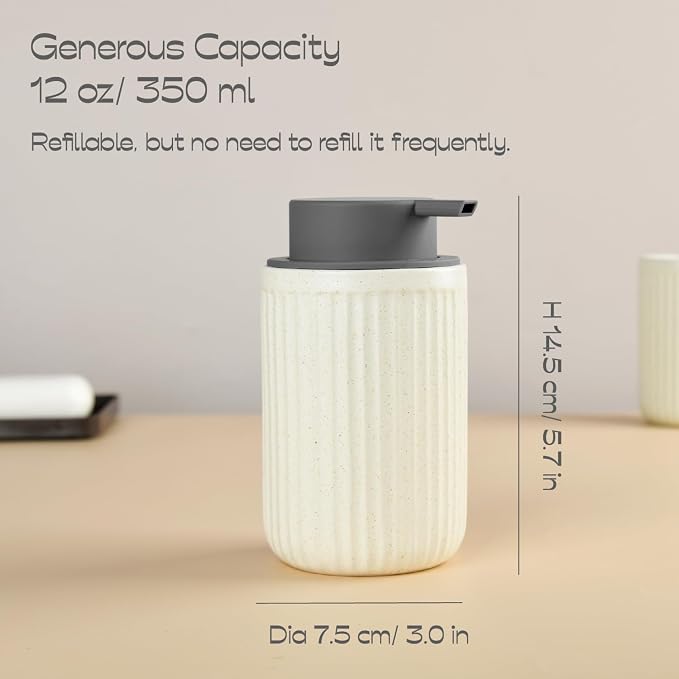 Beige Ceramic Foaming Soap Dispenser 2 Pack, Speckled Rippled 12 oz Bottle - Image 2