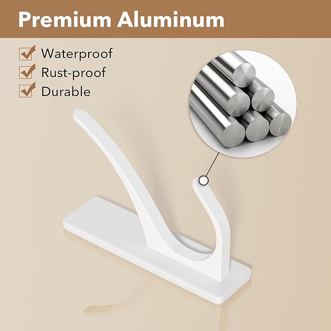 White Self Adhesive Coat Hooks for Hanging, Heavy Duty Stainless Double Wall - Image 6