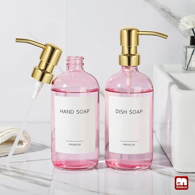 GMISUN Pink Soap Dispenser Bathroom, 2 Pack Kitchen Hand and Dish Soap - Image 7