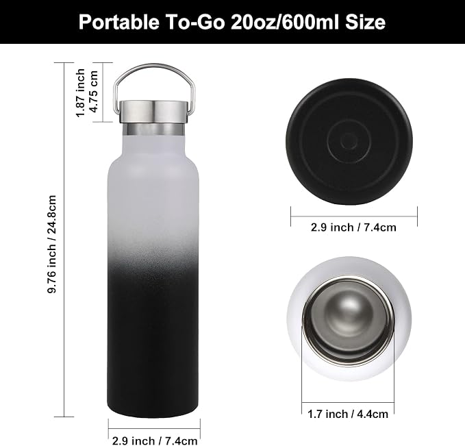 Neihepal 20 oz Insulated Water Bottles Bulk 2 Pack, Stainless Steel Double Wall - Image 5