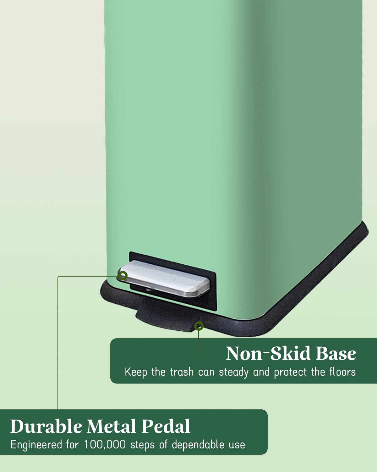 12 Gallon Slim Kitchen Trash Can, Large Slim Green Garbage Can | Stainless Steel Trash Can, Plastic Removal Inner Bucket, Soft-Close Lid, 45 Liter Pedal Garbage Can, for kitchen, bathroom