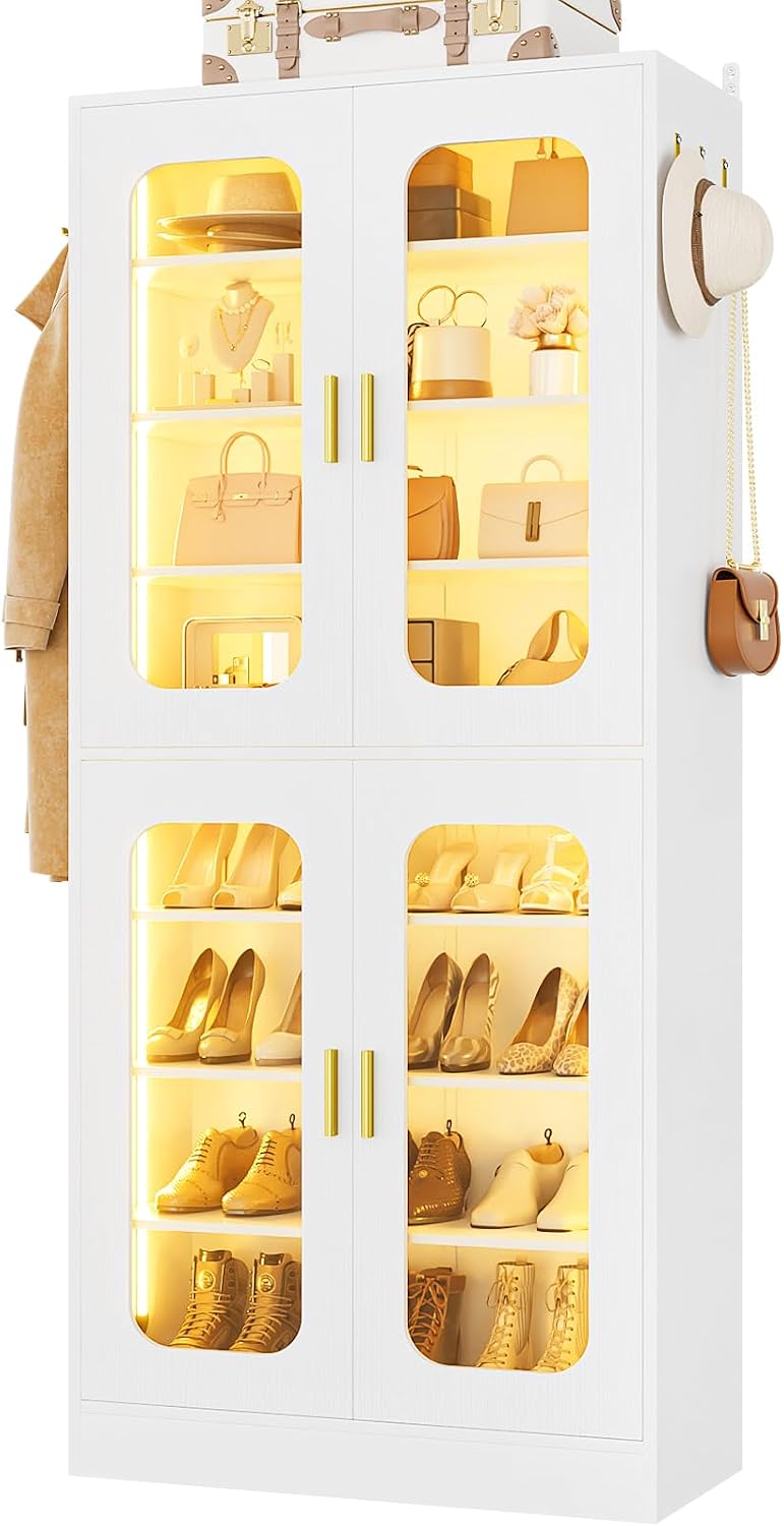 Cyclysio 67" Display Cabinet with PC Doors & LED Lighting, White