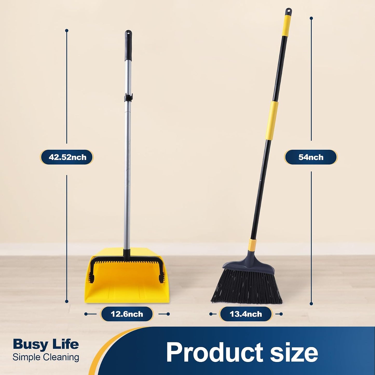 Yocada Commercial Heavy Duty Broom and Dustpan with Comb Set Indoor Outdoor for Courtyard Garage Lobby Mall Market Floor Home Kitchen Room Office Pet Hair Rubbish