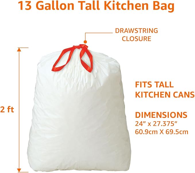 Amazon Basics 13 Gallon Tall Kitchen Drawstring Trash Bags, Clean Fresh Scent - Image 3