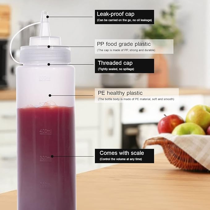 Condiment Squeeze Bottles Ketchup Dispenser 2PCS 24 oz Plastic Sauce Squirt - Image 3