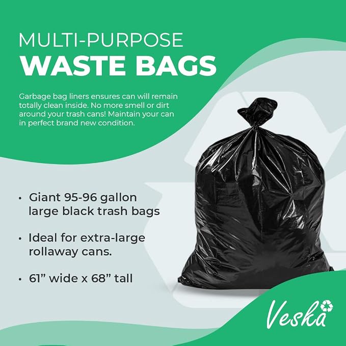 Veska 95-96 Gallon Trash Bags Heavy Duty 95-96 Gallon Trash Bags Large Black - Image 7