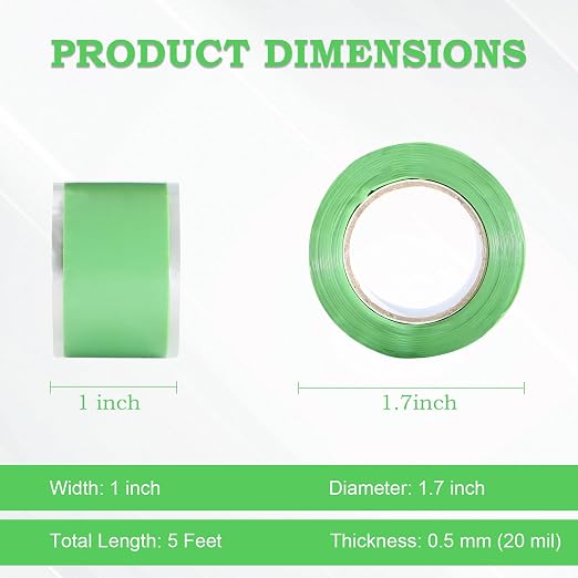 Self Fusing Silicone Tape 2 Rolls 1 in x 5' Green Waterproof Rubber Leak Proof - Image 2