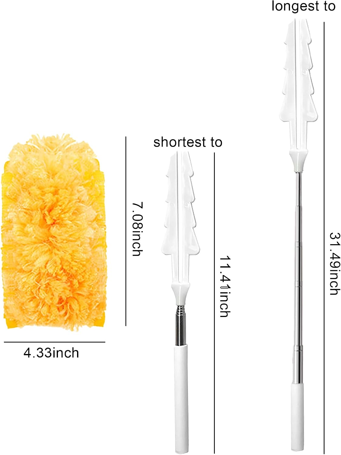 Extendable Duster 31.5 Inch Telescoping Pole with Reusable Washable Non-Woven Double-Sided Cleaning Head Orange for Ceiling Fans Blinds Vents High Ceilings Hard to Reach Places