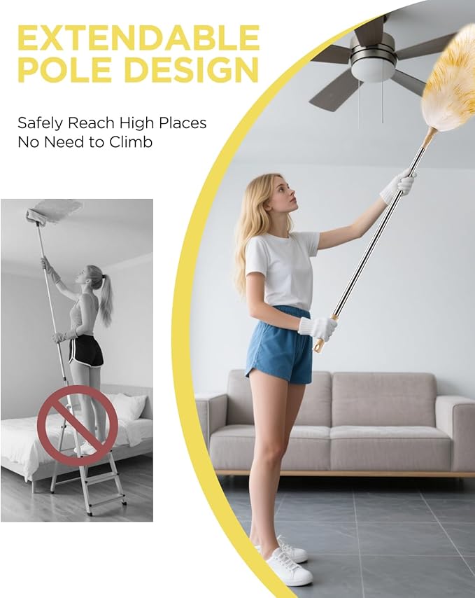 Extendable Lambswool Duster 30-100 Inch, Stainless Steel Long Handle Duster - Image 3