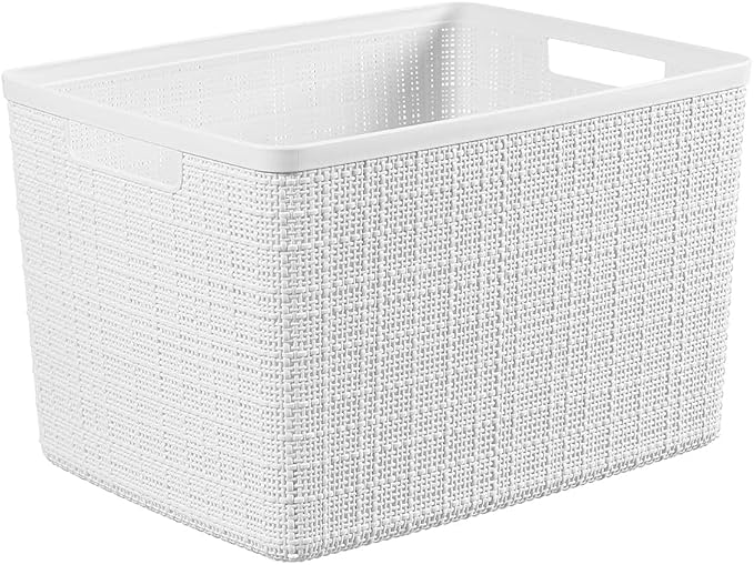 Curver Set of 4 Jute Large Decorative Plastic Organization and Storage Baskets - Image 3