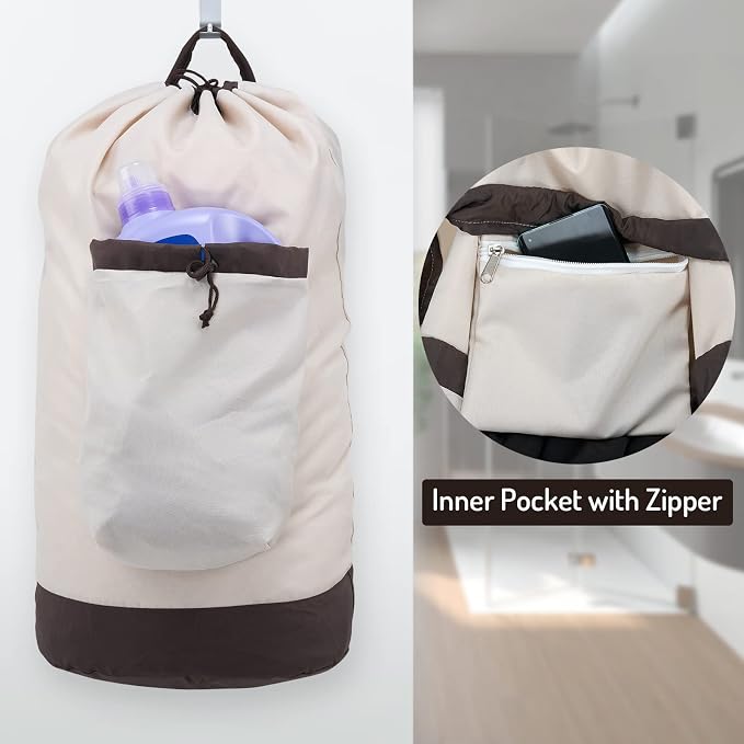 Laundry Bag Backpack with Shoulder Straps and Detergent Holder Clothes - Image 3