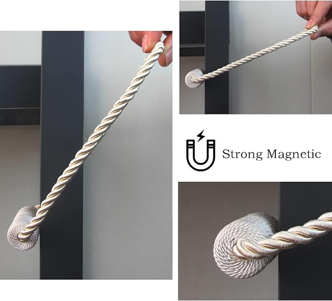 Magnetic Curtain Tiebacks 4 Pack Beige Curtain Rope Tieback Curtain Holders - Image 5