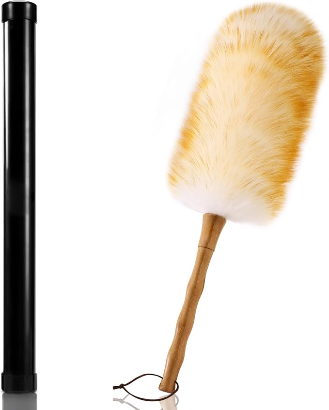 Lambs Wool Duster with Solid Bamboo Handle, Leather Hang Strap, 18.9 inch Long by GRNVDWN