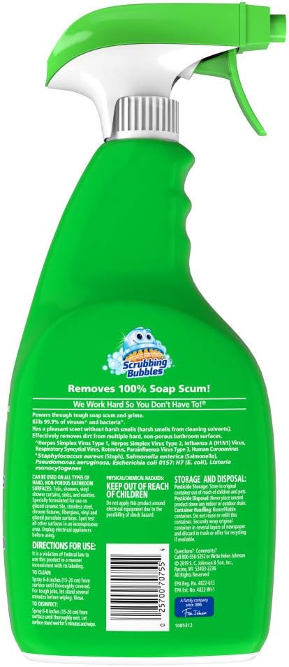 Scrubbing Bubbles Bathroom and Shower Cleaner Disinfectant Spray, Foaming Action Bathroom Grime Fighter, Citrus Scent, 32oz
