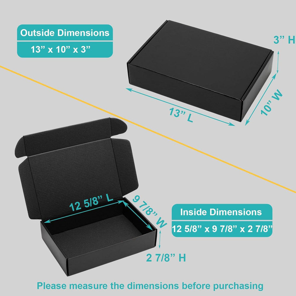 Mcfleet 13x10x3" Black Shipping Boxes - Corrugated Cardboard Mailing Box...