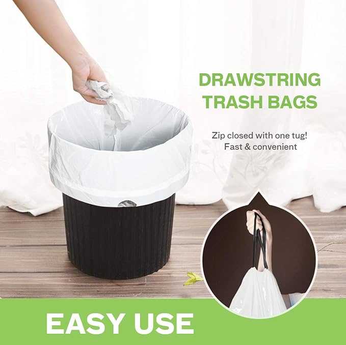 Teivio 2 Gallon 140pcs Strong Drawstring Trash Bags Garbage Bags, Bathroom - Image 5