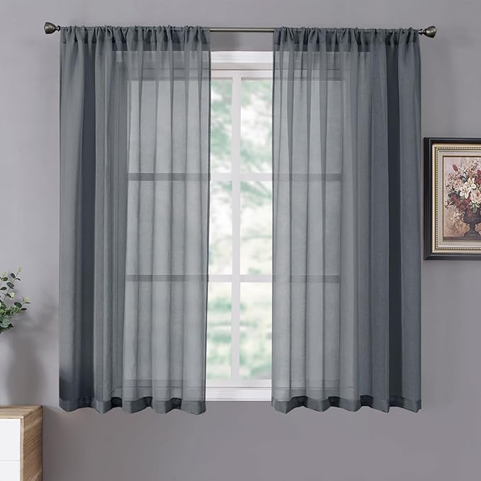 Tollpiz Sheer Curtains Linen Textured Bedroom Curtain Sheers Light Filtering by Tollpiz