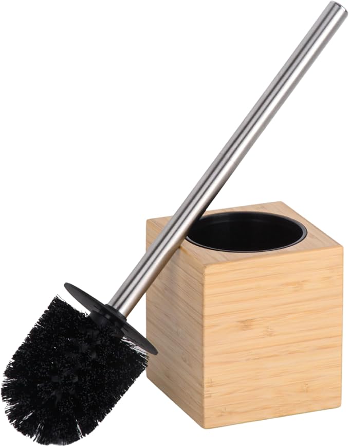 Toilet Bowl Brush Holder with Bamboo and Stainless Steel by ClasinHome