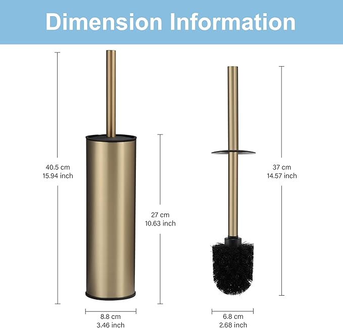 BGL Brushed Gold Toilet Brush and Holder, Stainless Steel Toilet Brushes - Image 5
