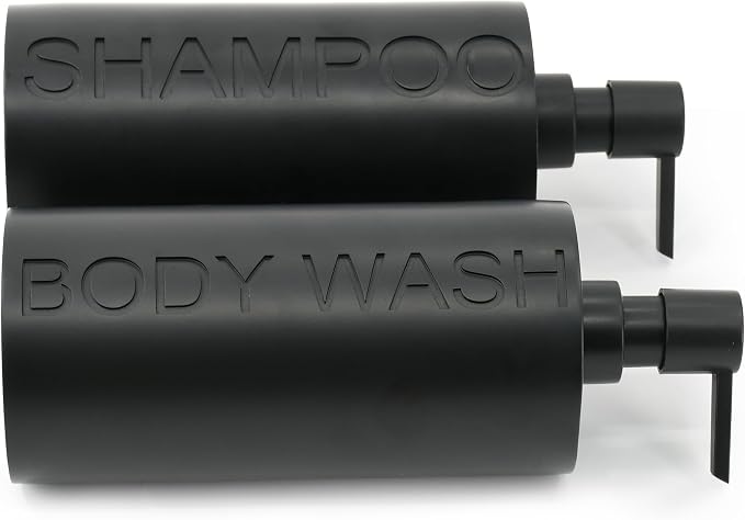 Matte Black Resin 2 Piece Shampoo and Body Wash Dispenser Set, Luxurious - Image 7