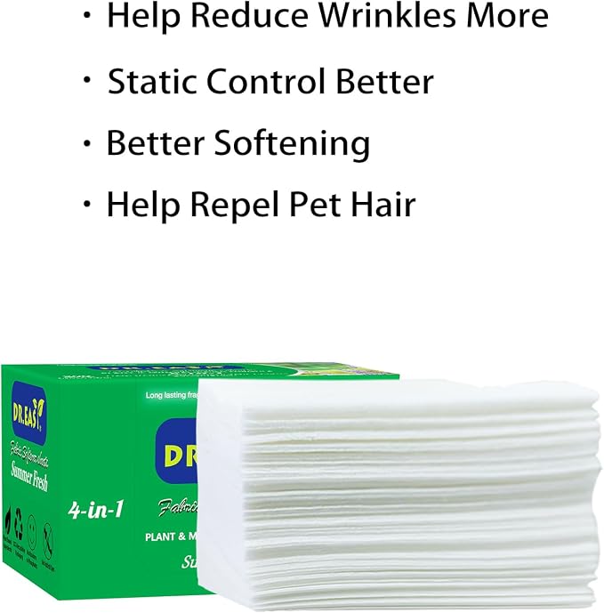 DR.EASY SUMMER FRESH Dryer Sheets Plant Based Formula 200 Ct Fabric Softener - Image 4