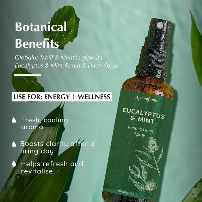 Eucalyptus & Mint Room, Linen & Pillow Spray by Aromafume | 100ml/3.38fl oz | - Image 2