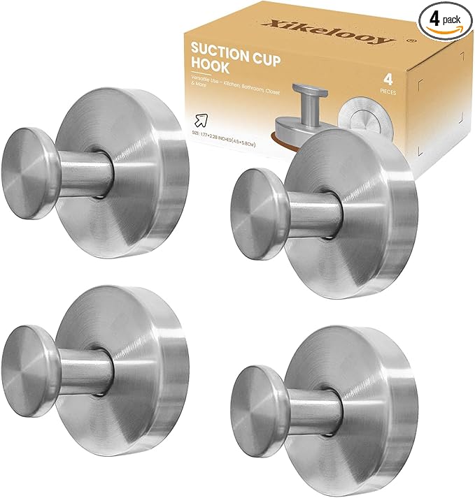 4 Pcs Suction Cup Hooks，No-Drill Suction Cup Hooks， Removable Hook，Towel by Xikelooy