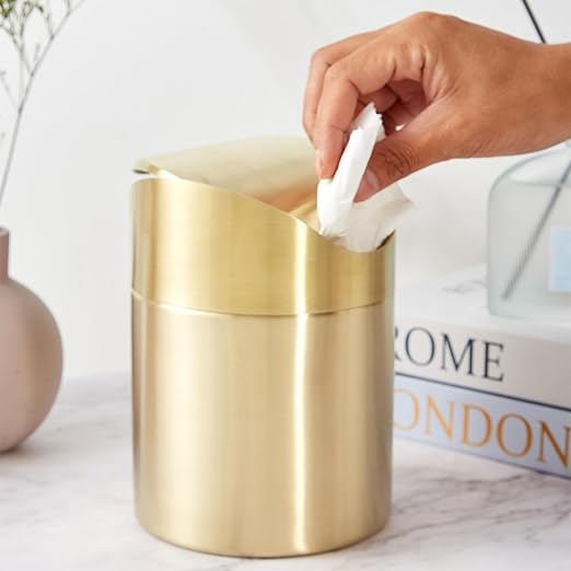 Stainless Steel Trash Can with Swing Lid, Mini Countertop Trash Bin Bathroom - Image 2