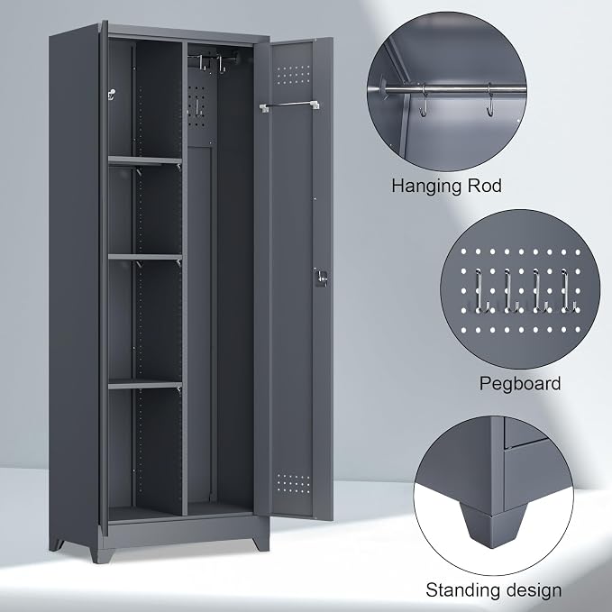 Broom Closet Storage Cabinet, Steel Locking Cabinet - Image 4