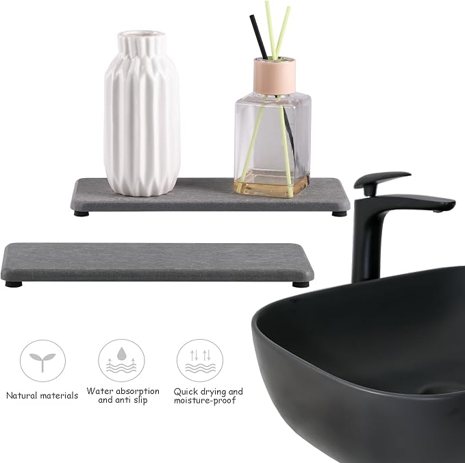 2 Pcs Water Absorbing Stone Trays, Kitchen/Bathroom Sink Soap Dish, Diatomite - Image 4