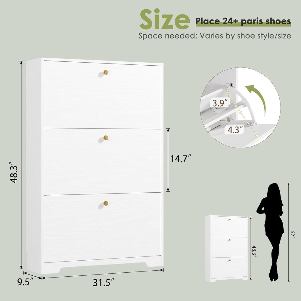 Nicetree Shoe Cabinet with 3 Flip Drawers, Narrow Shoe Organizer Cabinet, Fre...