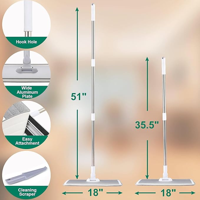 18" Professional Microfiber Mop Floor Cleaning System, Flat Mops - Image 5