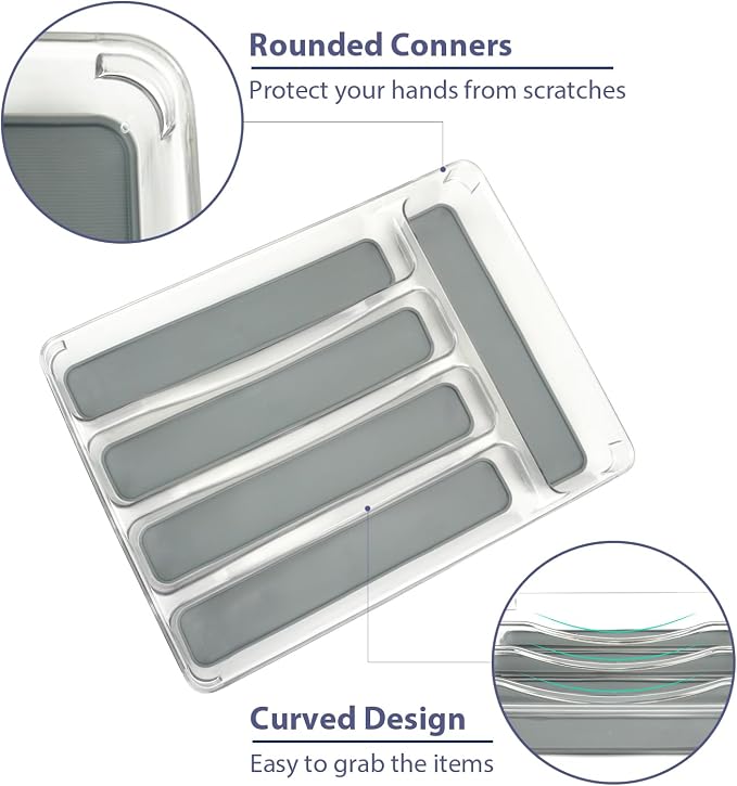 5 Compartments Silverware Tray for Drawer, Plastic Utensil Cutlery Drawer - Image 4