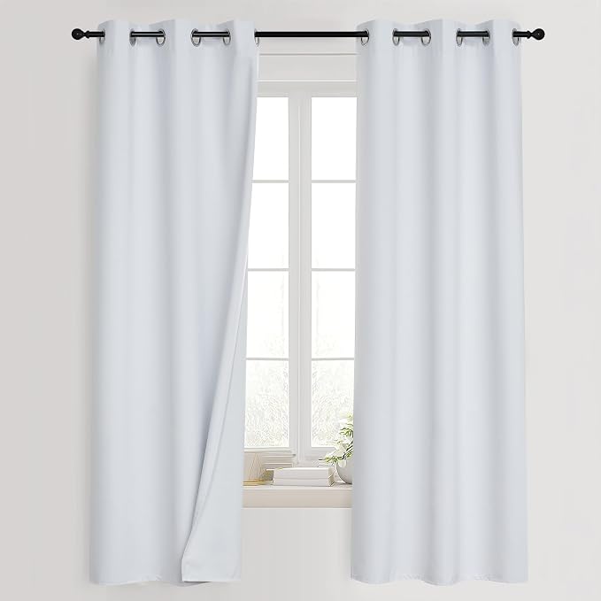 PONY DANCE White 100% Black Out Curtains 54 inch Length, Thermal Insulated by PONYDANCE