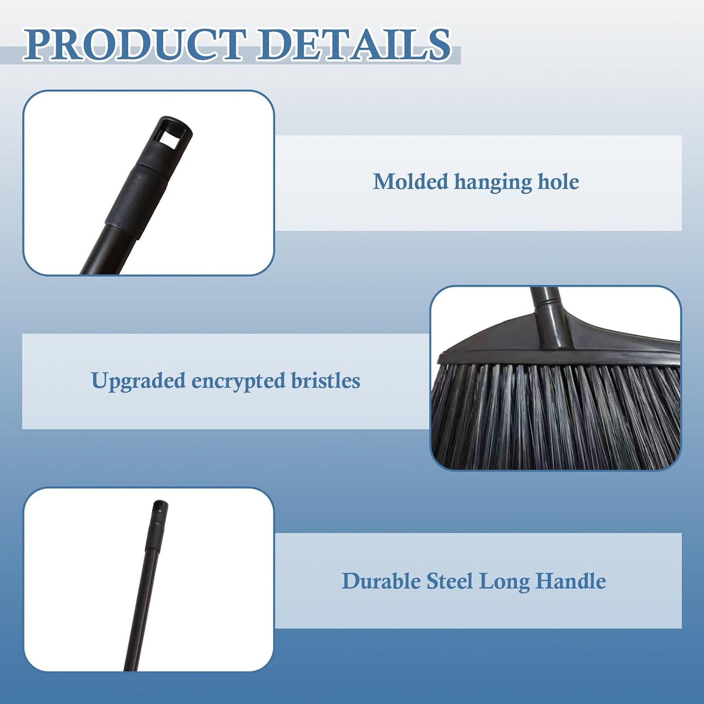 Black Broom for Floor Cleaning, 35" Heavy Duty Iron Handle Angled Broom with Stiff Bristles, Manual Sweeper for Kitchen, Apartment, RV, Small Spaces, Indoor Outdoor Use, 1 Pack