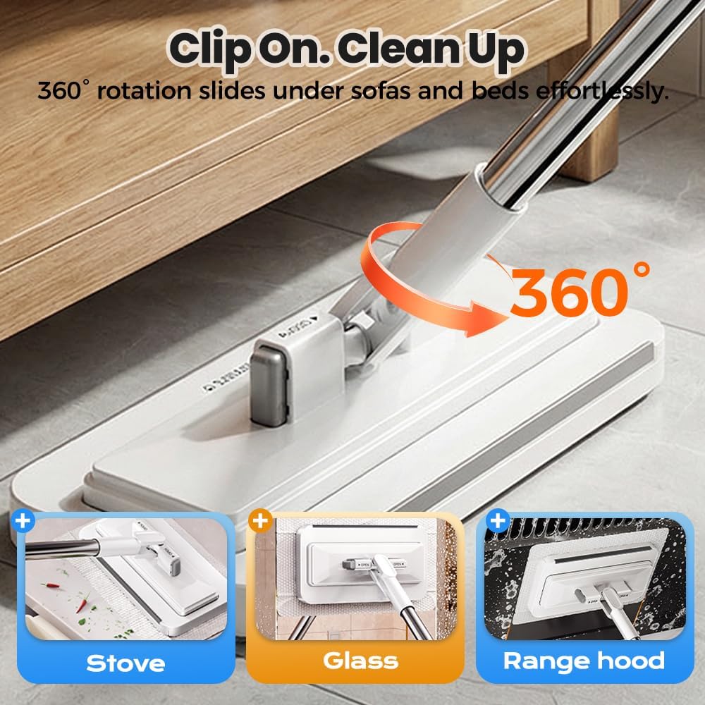 2026 New Hands-Free Multi-Purpose Flat Mop, Disposable Dust Mini Mop with 10 Reusable Cloths, 53'' Disposable Dust Mop Convenient Cloth Changing Mini Mop, Handle Flat Mopping for Floor (43’‘+5Cloths)