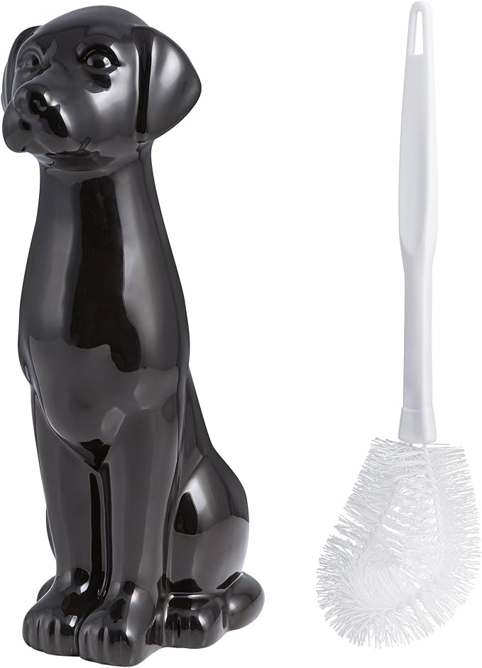 Black Labrador Ceramic Toilet Brush Holder - Image 3