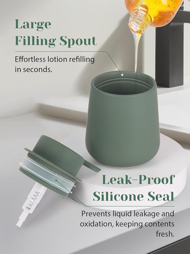 INGOFIN Ceramic Lotion Dispenser - 12oz Refillable Hand Soap Dispenser Bathroom - Image 3