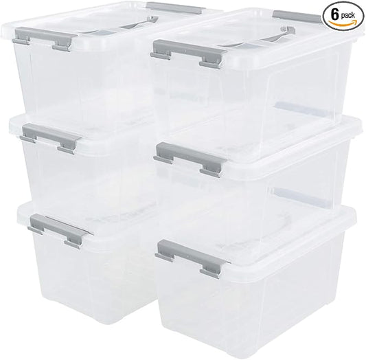 6-Pack 6 L Plastic Storage Containers Latch Storage Box by Qskely