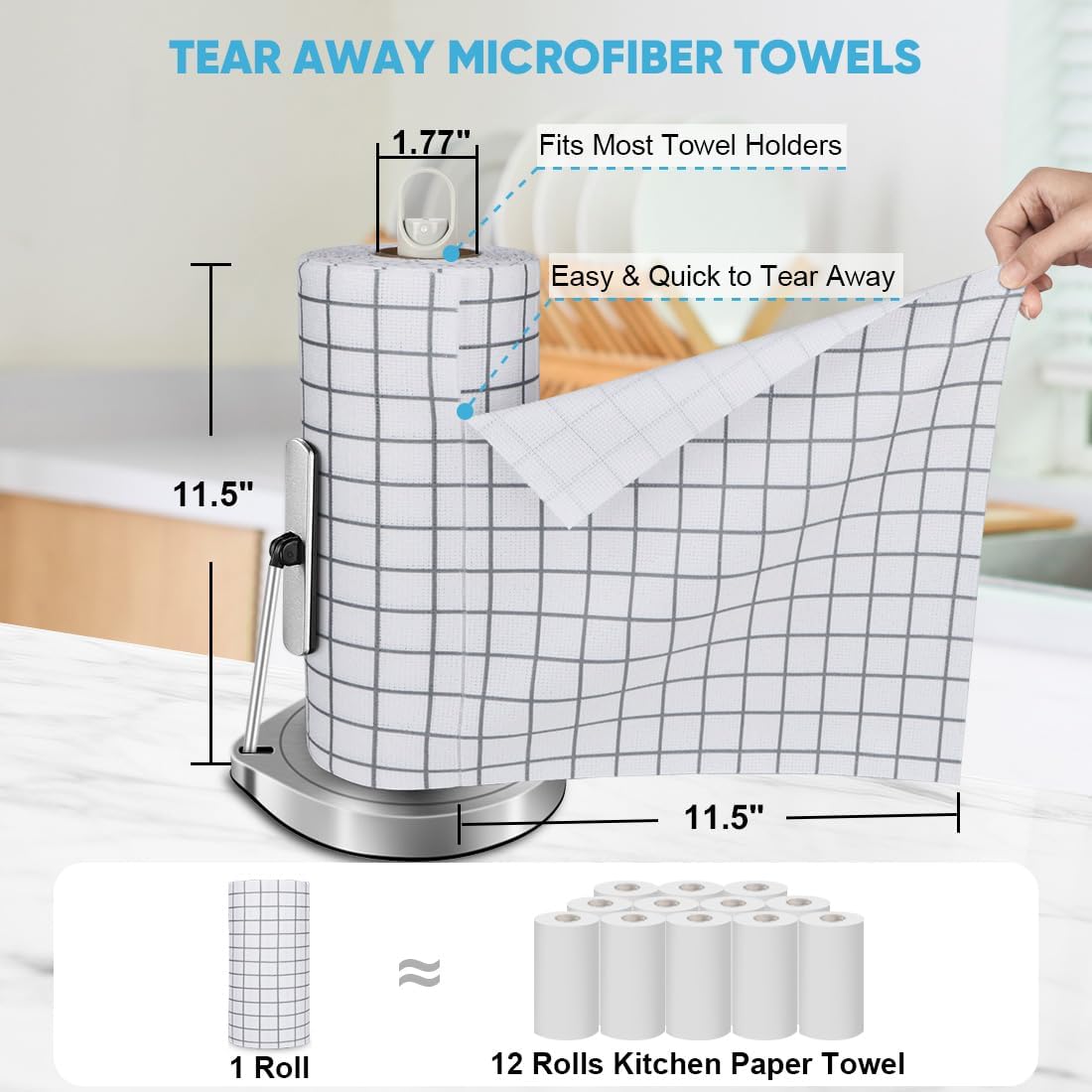 AIDEA Microfiber Cleaning Cloth Roll-50PK, Reusable Paper Towels 11.5×11.5" | Microfiber Kitchen Towels, Microfiber Towels Tear Away Cloth, Lint Free Rags for House, Window, Cleaning Supplies