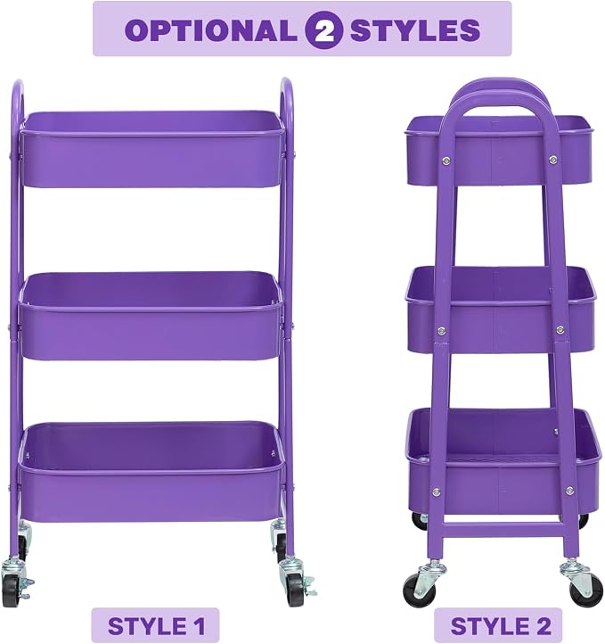 AGTEK Makeup Cart, Movable Rolling Organizer Cart, 3 Tier Metal Utility Cart - Image 7