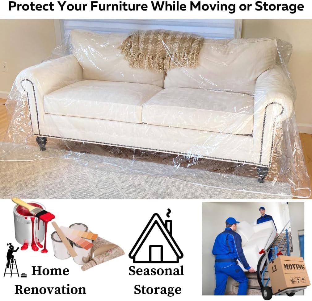 Evelots Clear Couch Cover - Thick Heavy Duty Vinyl 3 Seat Sofa Cover for Protection Against Cat & Dog Clawing - Stain & Dust Protector - Waterproof Slipcover for Moving & Storage